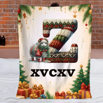Customized Cute Animals Knitted Letter Design Blanket - Personalized Name And Initial Letter - Christmas Gift For Family, Friends