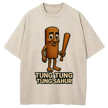 Personality fashion Tung Tung Tung Sahur Brainrot Washed T-Shirt