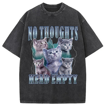 Personality fashion No Toughts Head Empty Funny Cat Meme Washed T-Shirt