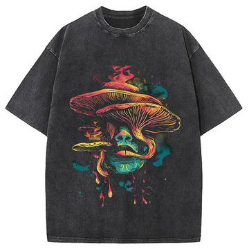 Personality fashion Trippy Mushroom Washed T-Shirt