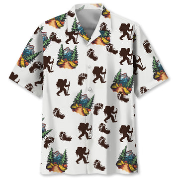 Bigfoot Hiking Footprint Hawaiian Shirt