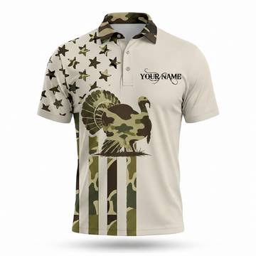 Custom Name Wild Turkey Hunting Camouflage Style Men Polo Shirt