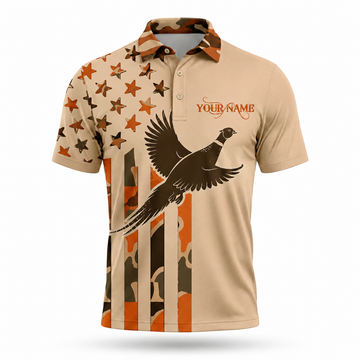 Custom Name Upland Pheasant Hunting Camouflage Style Men Polo Shirt