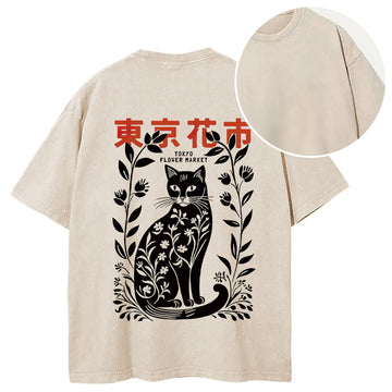 Personality fashion Tokyo Flower Market Back Washed T-Shirt