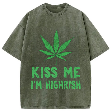 Personality fashion Kiss Me I'm Highrish Funny St. Patricks Day Washed T-Shirt