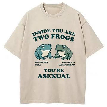 Personality fashion Asexual Garlic Bread and Cake Frog Washed T-Shirt