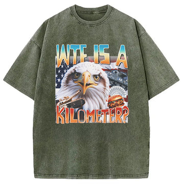 Personality fashion Funny America Freedom Eagle Meme Washed T-Shirt
