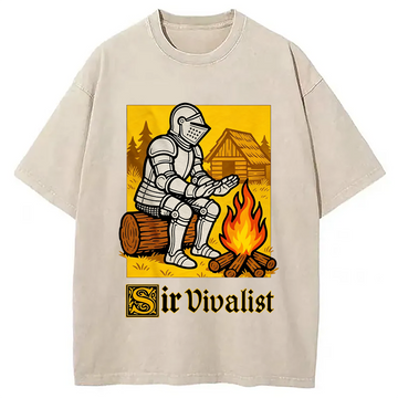 Personality fashion Sir Vivalist Funny Knight Meme Washed T-Shirt