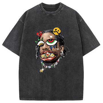Personality fashion Hip Hop Graffiti Art Washed T-Shirt