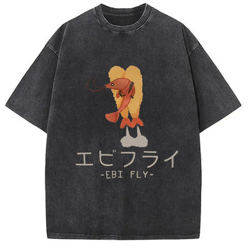 Personality fashion Yummy Fried shrimp Washed T-Shirt