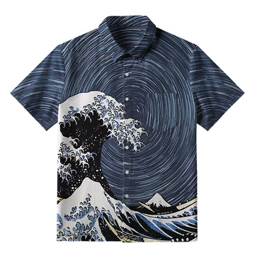 Personality fashion  Great Wave Button-up Shirt