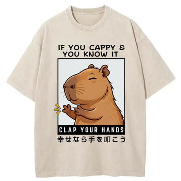 Personality fashion Capybara Clapping Washed T-Shirt