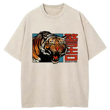 Personality fashion Beware Of Tiger Washed T-Shirt