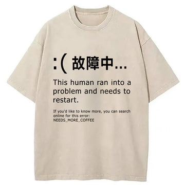 Personality fashion Human Blue Screen Failure Washed T-Shirt