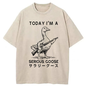 Personality fashion Serious Stupid Goose Washed T-Shirt