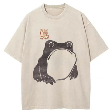 Personality fashion Matsumoto Hoji Woodblock Print Frog Washed T-Shirt