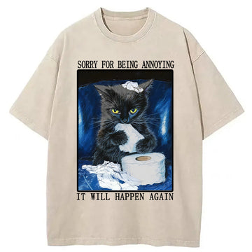 Personality fashion Naughty Cat Destroys Toilet Paper Washed T-Shirt
