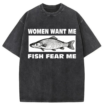 Personality fashion Fish Fear Me Washed T-Shirt