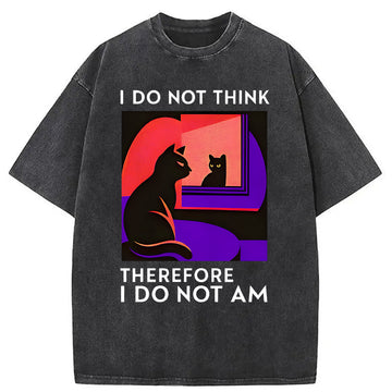 Personality fashion Not Think Cat Meme Washed T-Shirt