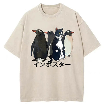 Personality fashion Imposter Among Penguins Washed T-Shirt
