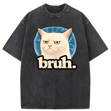 Personality fashion Bruh Cat Meme Washed T-Shirt