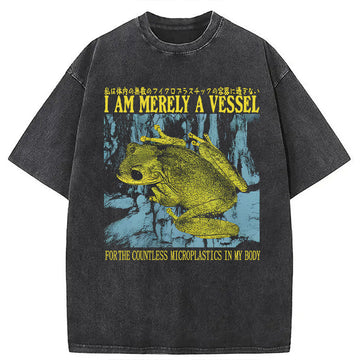 Personality fashion Funny Vintage Japanese Frog Washed T-Shirt