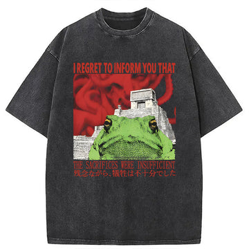 Personality fashion I Regret to Inform You Funny Frog Washed T-Shirt