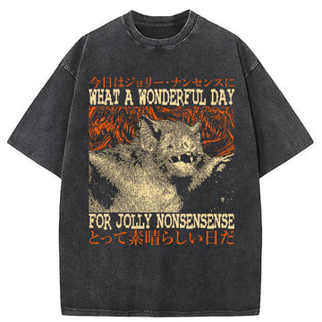Personality fashion What a Wonderful Day Bat Washed T-Shirt
