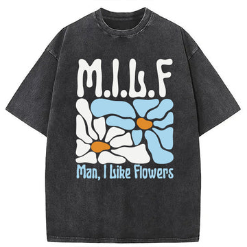 Personality fashion Man I Like Flowers Washed T-Shirt
