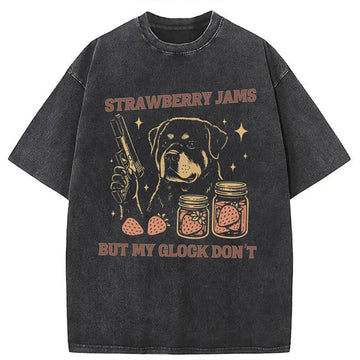 Personality fashion Strawberry Jams Dog Washed T-Shirt