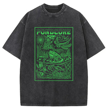 Personality fashion Pondcore Frog Washed T-Shirt