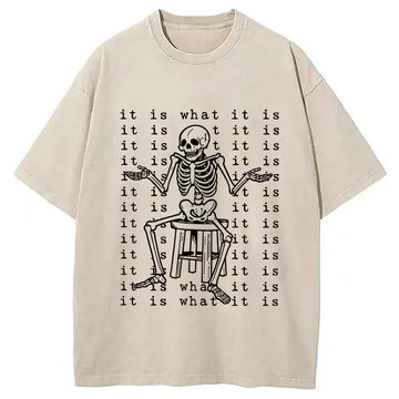 Personality fashion Helpless Skeleton Washed T-Shirt