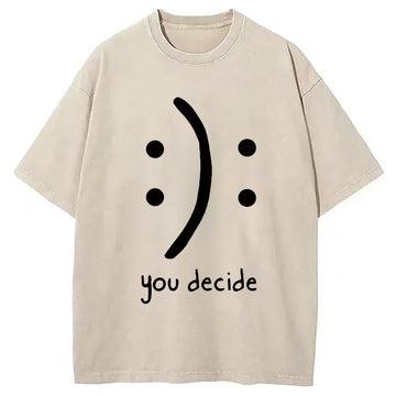 Personality fashion Laugh Or Sad Washed T-Shirt