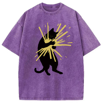 Personality fashion Cat Holding Light Washed T-Shirt