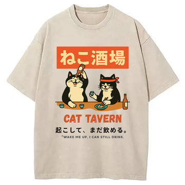 Personality fashion Cat Tavern Washed T-Shirt