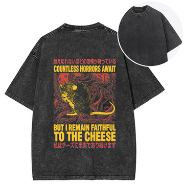 Personality fashion Countless Horrors Await But Remain Faithful to the Cheese Back Washed T-Shirt