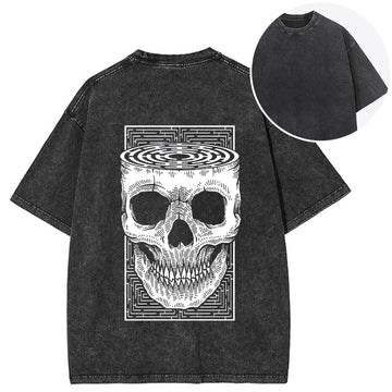 Personality fashion Horror Skull Back Washed T-Shirt