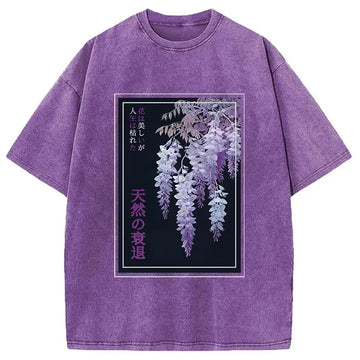 Personality fashion Wisteria Jpanese Flowers Poster Washed T-Shirt
