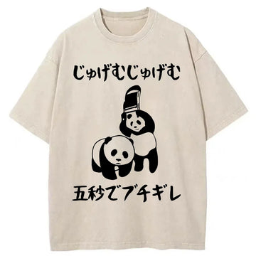 Personality fashion Japanese Panda War Washed T-Shirt