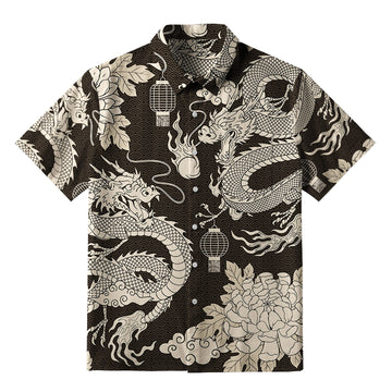 Personality fashion  Two Dragons Playing With A Pearl Button-up Shirt