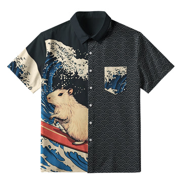 Personality fashion  Capybara Surfing Button-up Shirt