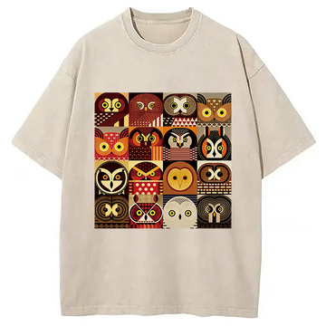 Personality fashion All Kinds Of Owls Washed T-Shirt