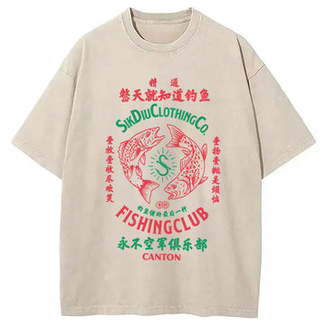 Personality fashion Fishing Club Washed T-Shirt