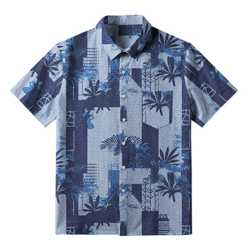 Personality fashion  Palms Meets Geometric Art Button-up Shirt