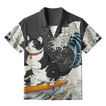 Personality fashion  Surfing Cat Aloha Hawaiian Shirt