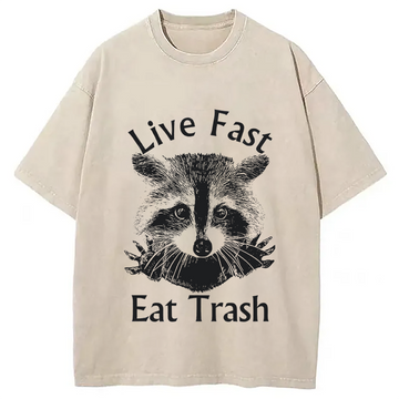 Personality fashion Trash Panda Raccoon Washed T-Shirt