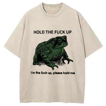 Personality fashion Funny Frog Meme Washed T-Shirt