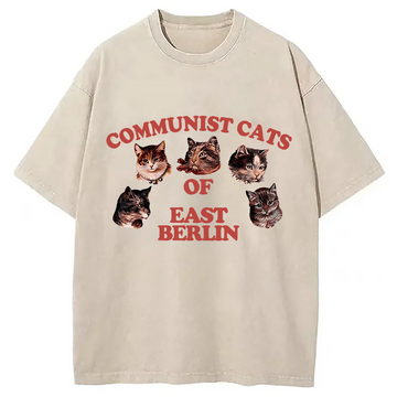 Personality fashion Communist Cats Of East Berlin Washed T-Shirt