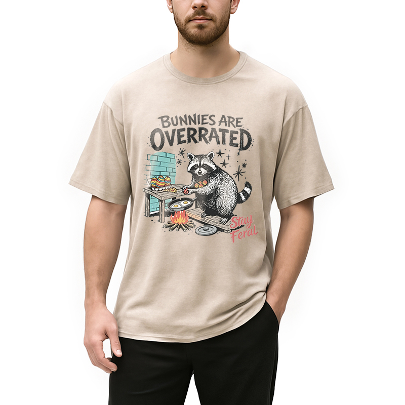 Personality fashion Bunnies Are Overrated Raccoon Easter Washed T-Shirt