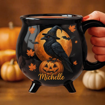 Personalized Raven Crow Witch Cauldron Mug, Personalized Birthday Gifts For Besties, Sisters, BFF, Family, Yourself, Witching You a Wicked Brew, Halloween Tea Cups Woman Wiccan Gifts, Witch Mug